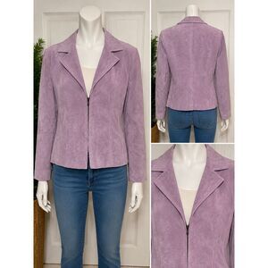 Vintage Relativity Lavender Suede Leather Jacket Womens Large Zip Front Blazer